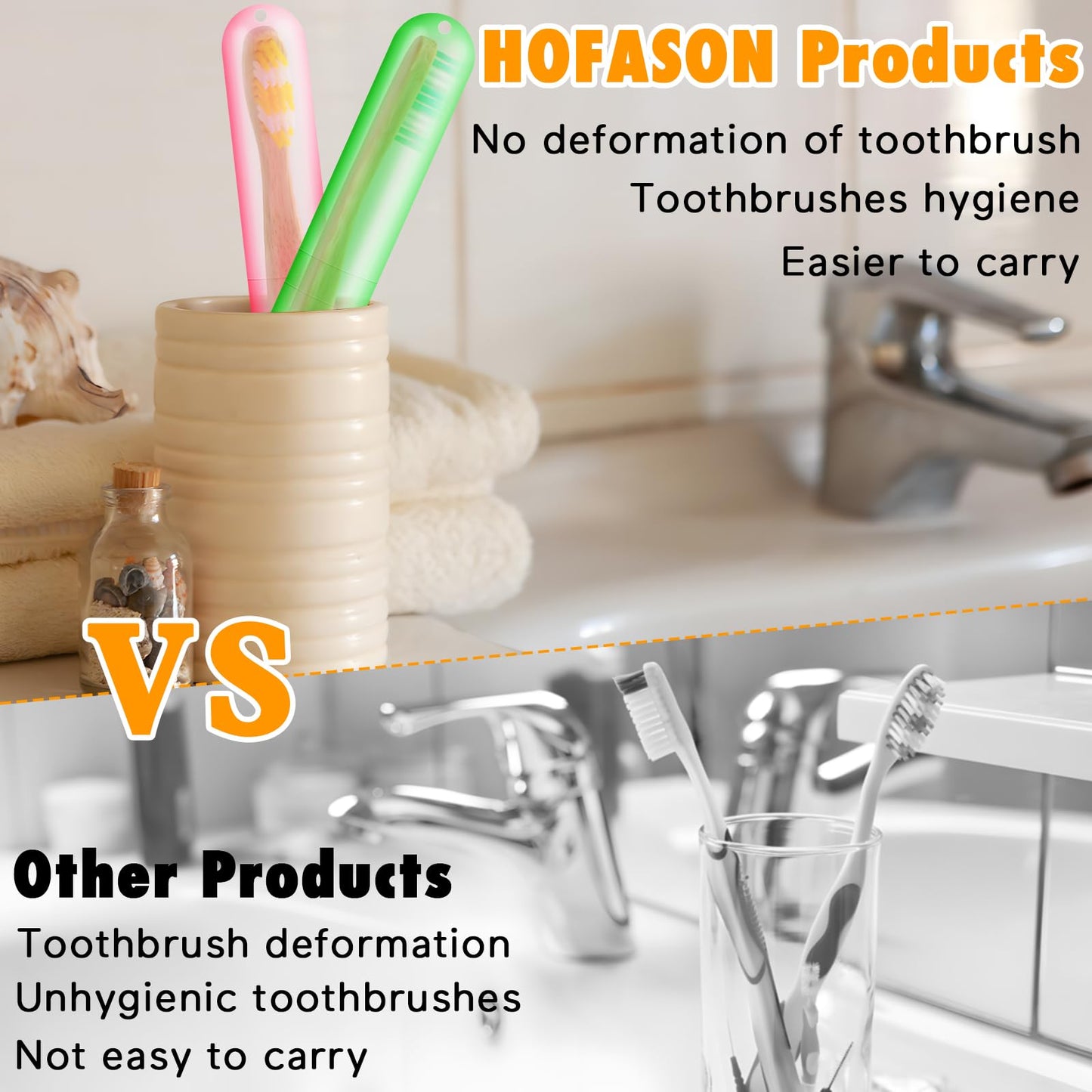 HOFASON 24PCS Large Travel Toothbrush Holders Covers in Bulk, Kids Classroom Plastic Pencil Case, Portable Toothbrush & Toothpaste Case Storage for Back to School Travel Home Use (6 Colors)