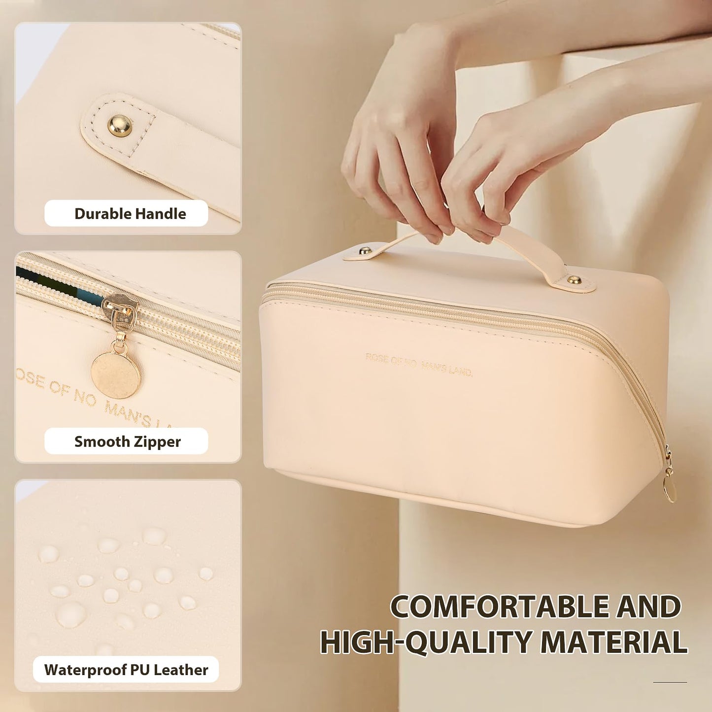 Houldhowd Makeup bag, Large capacity travel toiletry bag, Waterproof Portable Cosmetic Bag, travel makeup bag, With Nail Art Kit Set, Best Choice for Makeup Experts. (off white style)