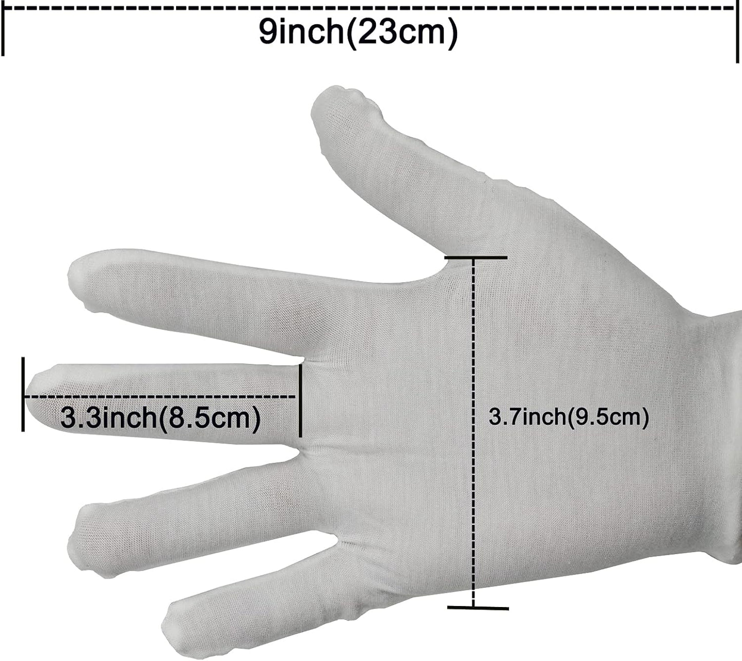 12 Pair White Cotton Gloves - 9 Inch Extra Large for Cosmetic Moisturizing & Jewelry Inspection