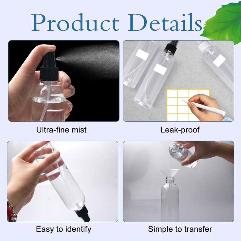 SENONAPO 48 Pcs 8 oz Plastic Spray Bottles Refillable Mist Sprayer with Spray Cap Classic Fine Mist Spray Bottles Clear Empty Plastic Travel Bottles for Oils Travel Perfumes Essential (Black,White)