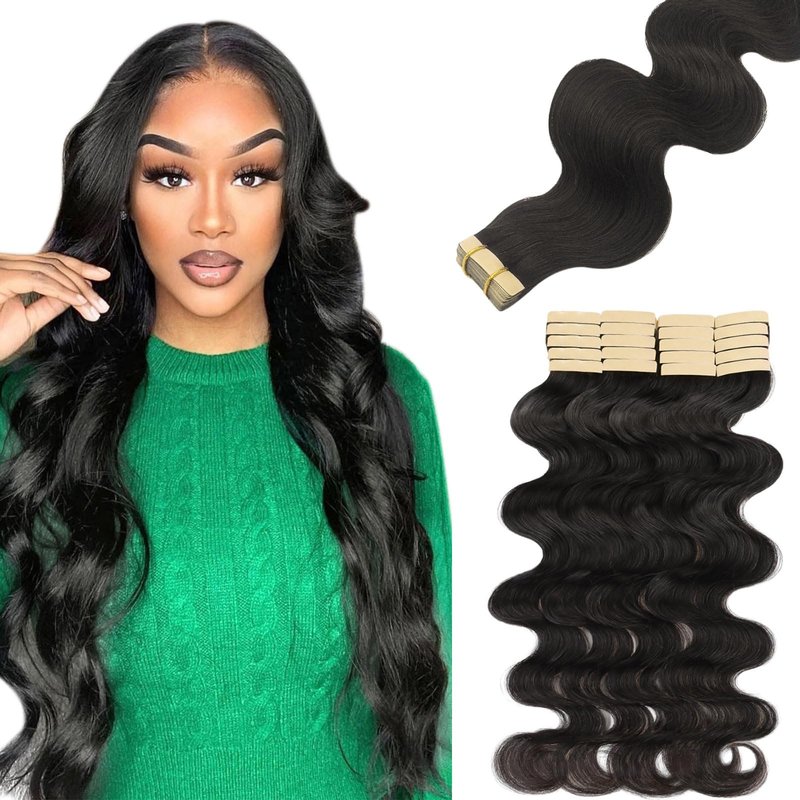 Lashey Tape in Hair Extensions Human Hair Body Wave 100% Remy Human Hair 16 Inch 50g/pack 20pcs Tape for Hair Extensions Natural Black Extensions for Black Women