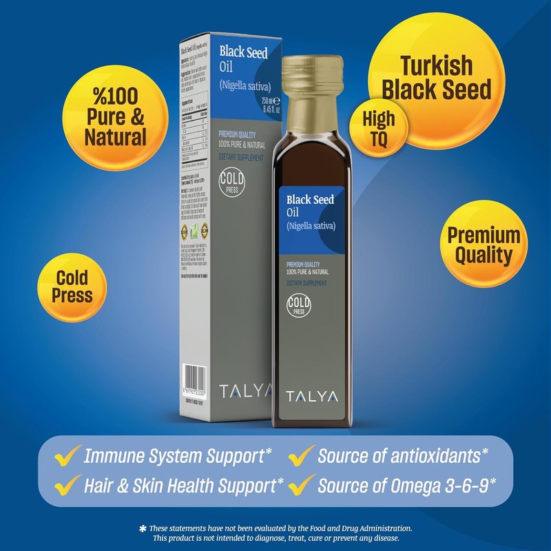 Black Seed Oil - Pure Cold Pressed Turkish Oil for Immune Support | 8.45 fl. oz (250 ml) - High Thymoquinone, Non-GMO