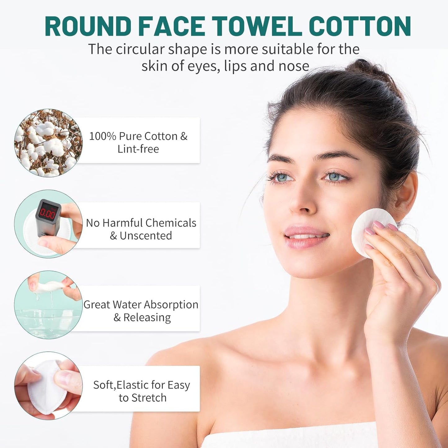 Premium Cotton Rounds for Face, 300 Count Makeup Remover Pads, 100% Pure & Natural Facial Cleansing Round Pads, Soft, Hypoallergenic, Lint-Free, Highly Absorbent