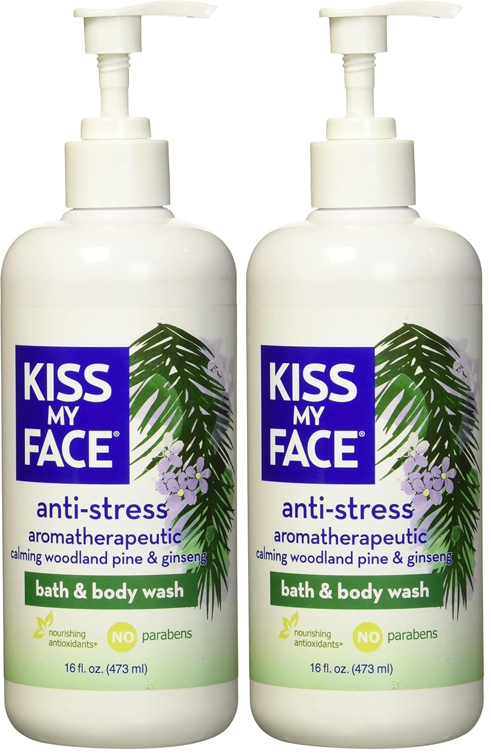 Kiss My Face Anti-Stress Shower Gel - Woodland Pine & Ginseng | Antioxidant Blend, 16 fl oz (Pack of 2)