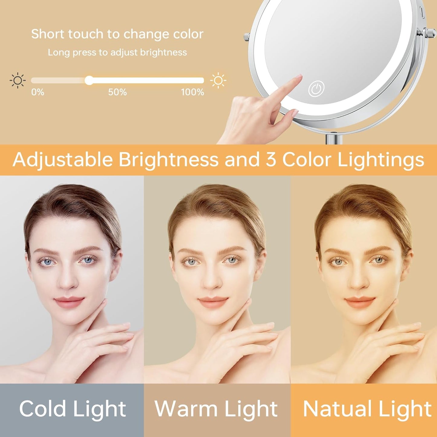 Lighted Makeup Mirror - Height-Adjustable 1X/20X Magnification | 360° Swivel, Dimmable 3 Color Options, Perfect Gift for Women