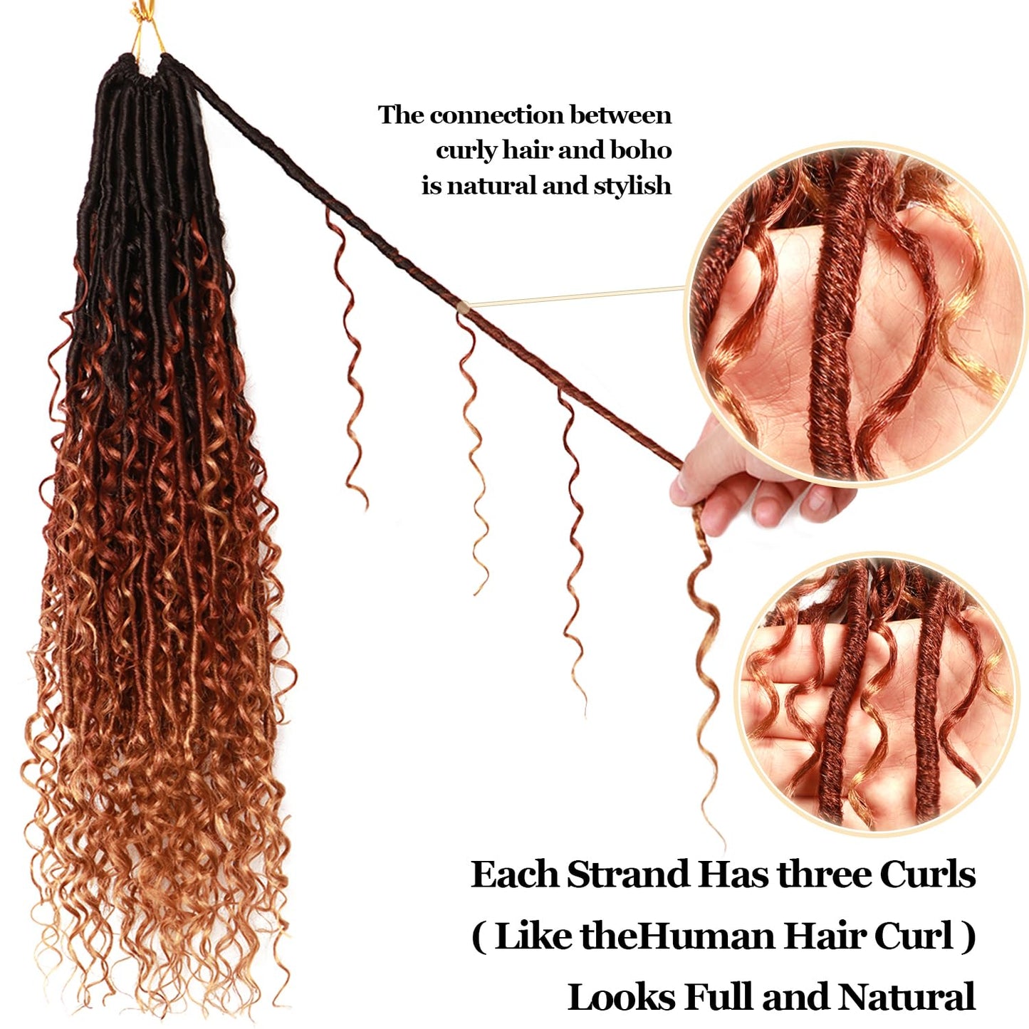 8 Packs Goddess Faux Locs Crochet Hair-24 Inch Boho Soft Locs Crochet Hair for Black Women (1B/30/27#, 24 Inch(Pack of 8))