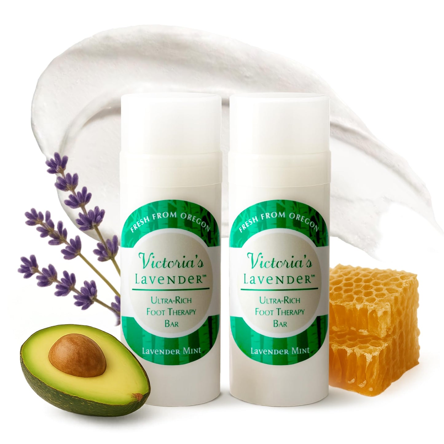 Victoria's Lavender Ultra-Rich Foot Balm Bar, Infused with Essential Oils and Shea Butter, Hydrating Foot Balm Stick for Dry Feet Care, Lavender Mint, 2.5 Oz, Pack of 2