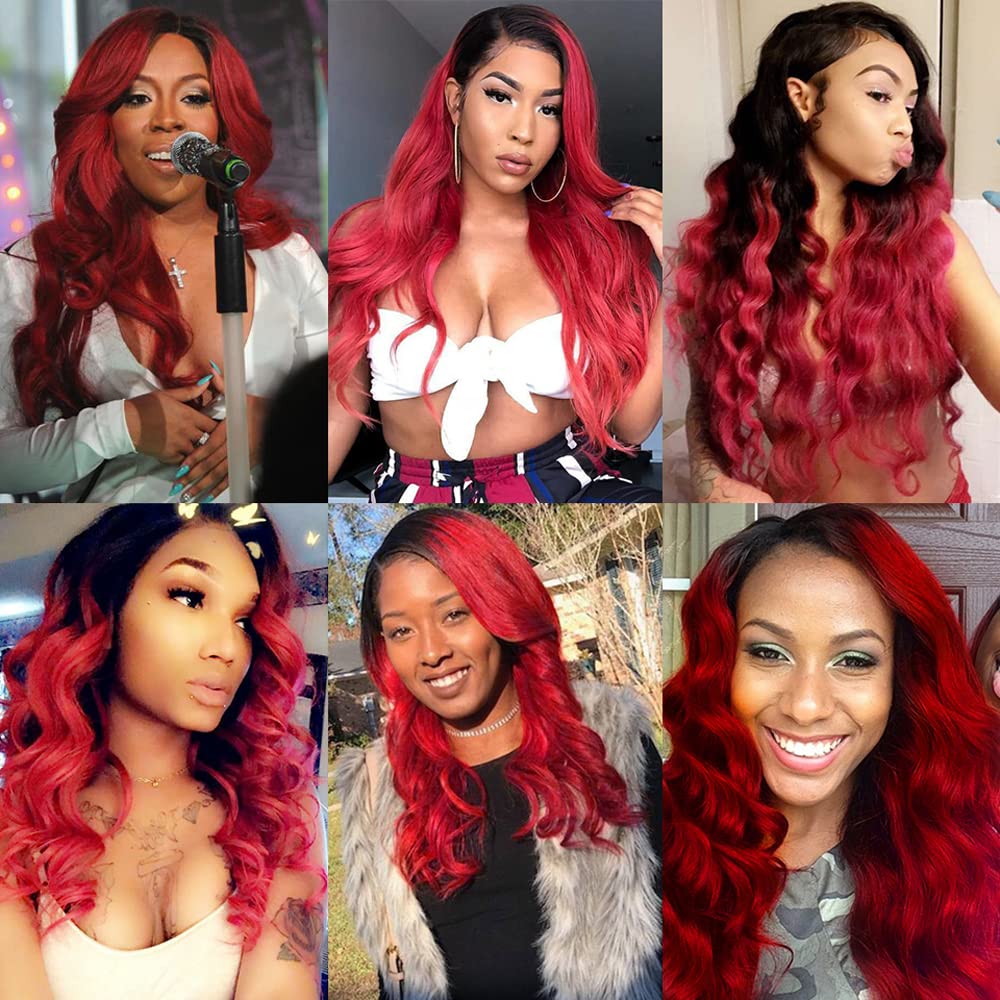Red Body Wave Human Hair Bundles - 14/16/18 Inch Double Weft Peruvian Extensions