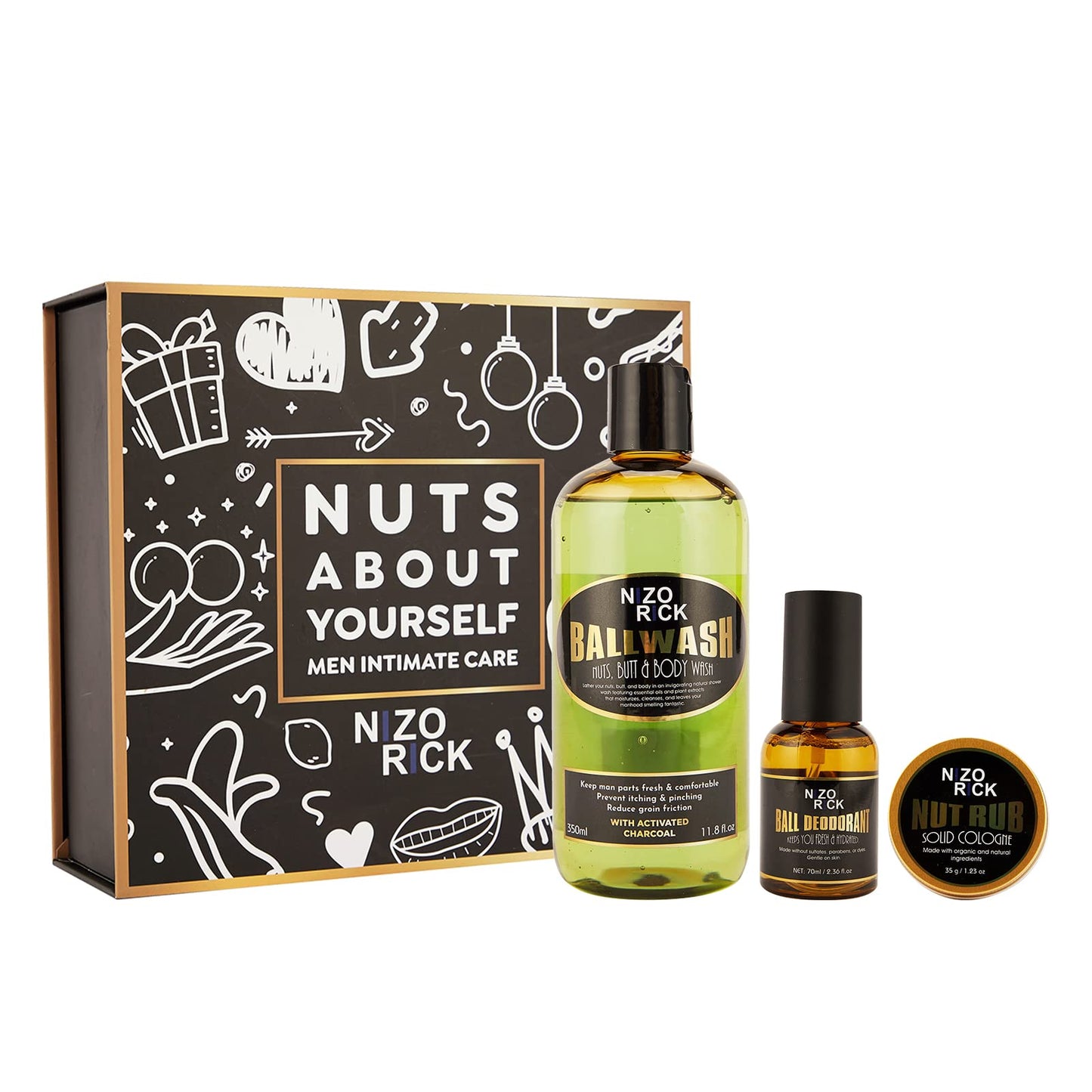 Ball Deodorant for Men, Mens Ball Wash Kit, Natural & Organic Ball Wash Lotion+Ball Deodorant Spray+Anti-Chafing Nut Balm Cream to Stay Fresh, Dry & Moisturized All Day