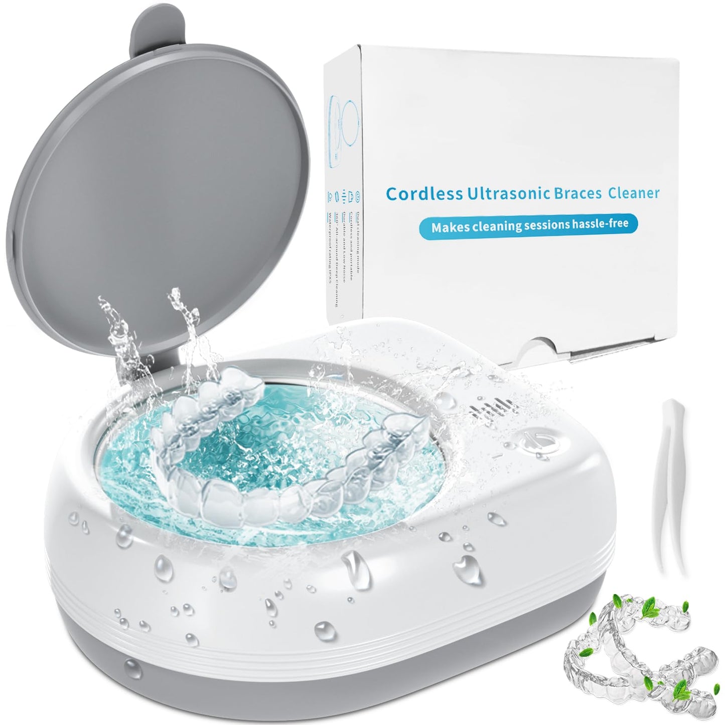 Ultrasonic Retainer Cleaner, Rechargeable Cordless Retainer Cleaner Machine with 50kHz, 2000mAh Battery Portable Charge Once Use 8 Times, Dental Cleaning Pod for Clear Retainer, Traval Use (80ml)