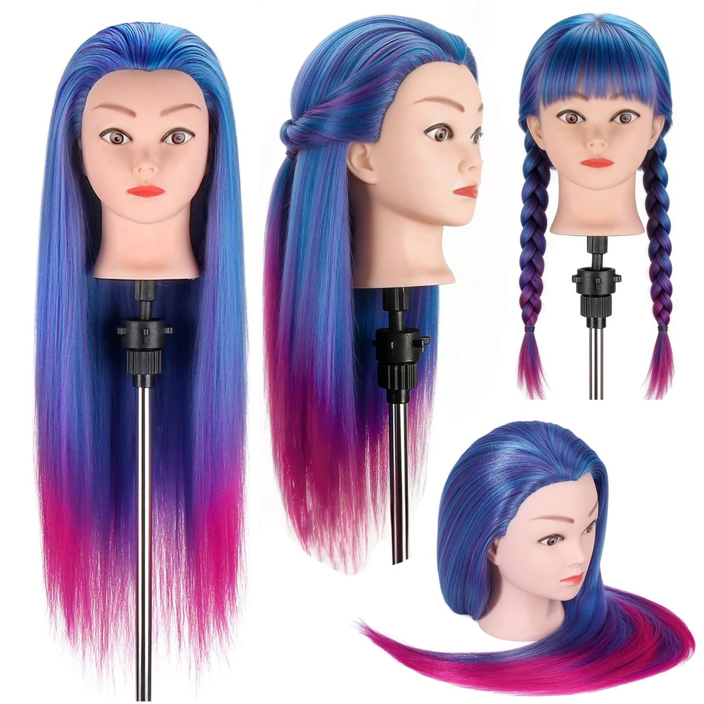 Mannequin Head with Hair, TopDirect 29" 100% Synthetic Fiber Training Head Manikin Cosmetology Hair Doll Head Styling Hairdressing Training Braiding Practice Heads with Clamp Holder and Tools