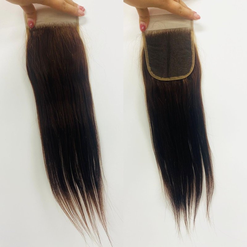 Brown Human Hair Transparent Lace 4x4 Closure Straight Chocolate Brown 4# 100% Unprocessed Virgin Hair Pre Plucked With Baby Hair Wet And Wavy Lace Closure For Women 20 Inch
