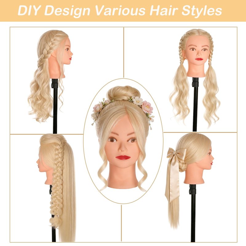 Mannequin Head, Beauty Star 24 Inch Creamy-White Long Hair Styling Training Head Manikin Cosmetology Doll Head with Clamp Stand and Accessories (Suitable for Straightening, Curling, Perming)