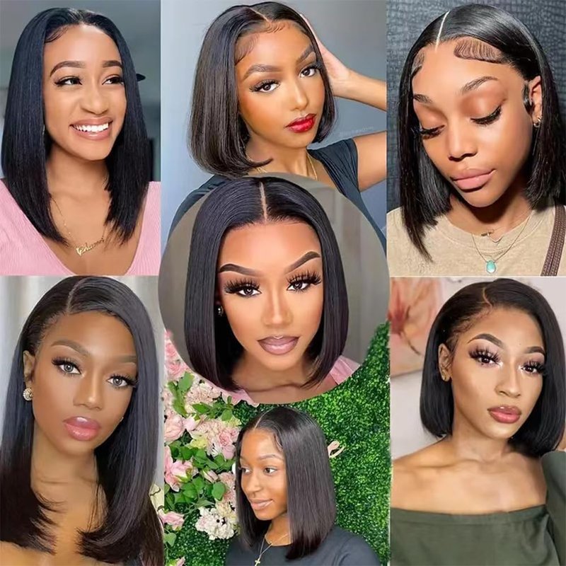 TONGMAY Lace Front Bob Wigs Human Hair 13x4 HD Lace Glueless Bob Wig Human Hair Short Straight Frontal Wigs for Women Pre Plucked with Baby Hair 180% Density Natural Black 14 Inch