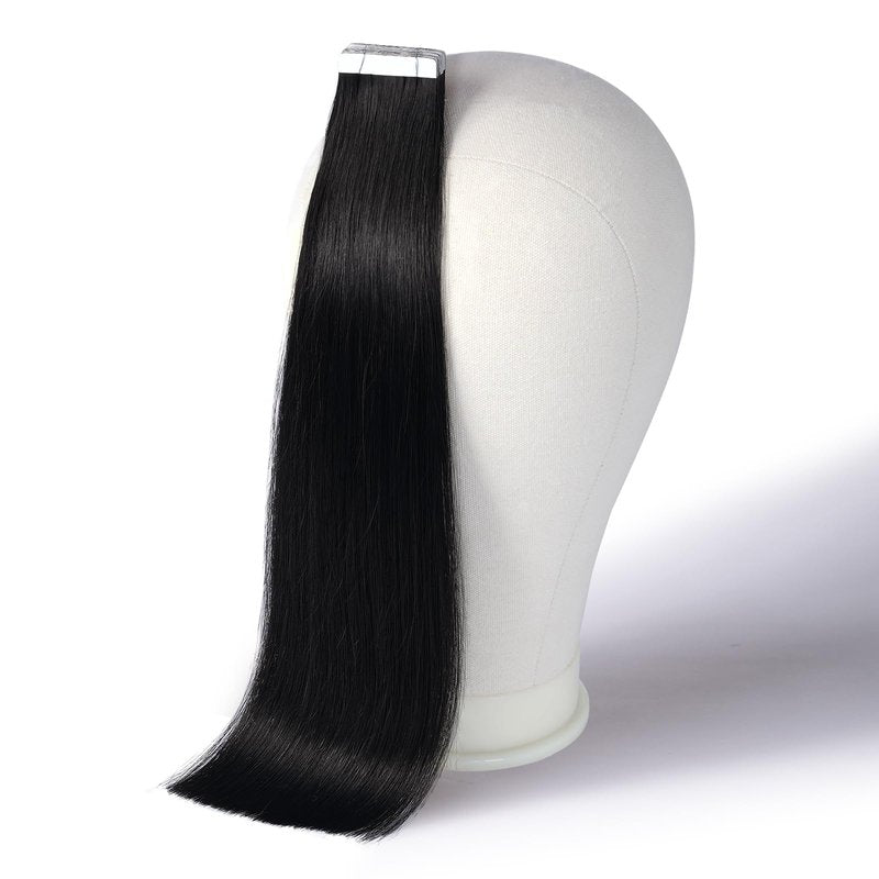DNE Tape in Hair Extensions Real Human Hair, 14 Inches 20Pcs/50g per Pack Seamless Invisible Double Sided Tape, #1 Jet Black Straight Extensions for Women/Girls