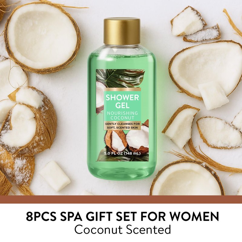 Spa Luxetique Gifts for Women 8pcs Bath and Body Works Gift Set for Women Tropical Coconut Spa Gift for Womens Birthday Gift for Womens Daughter Mom Wife Girlfriend