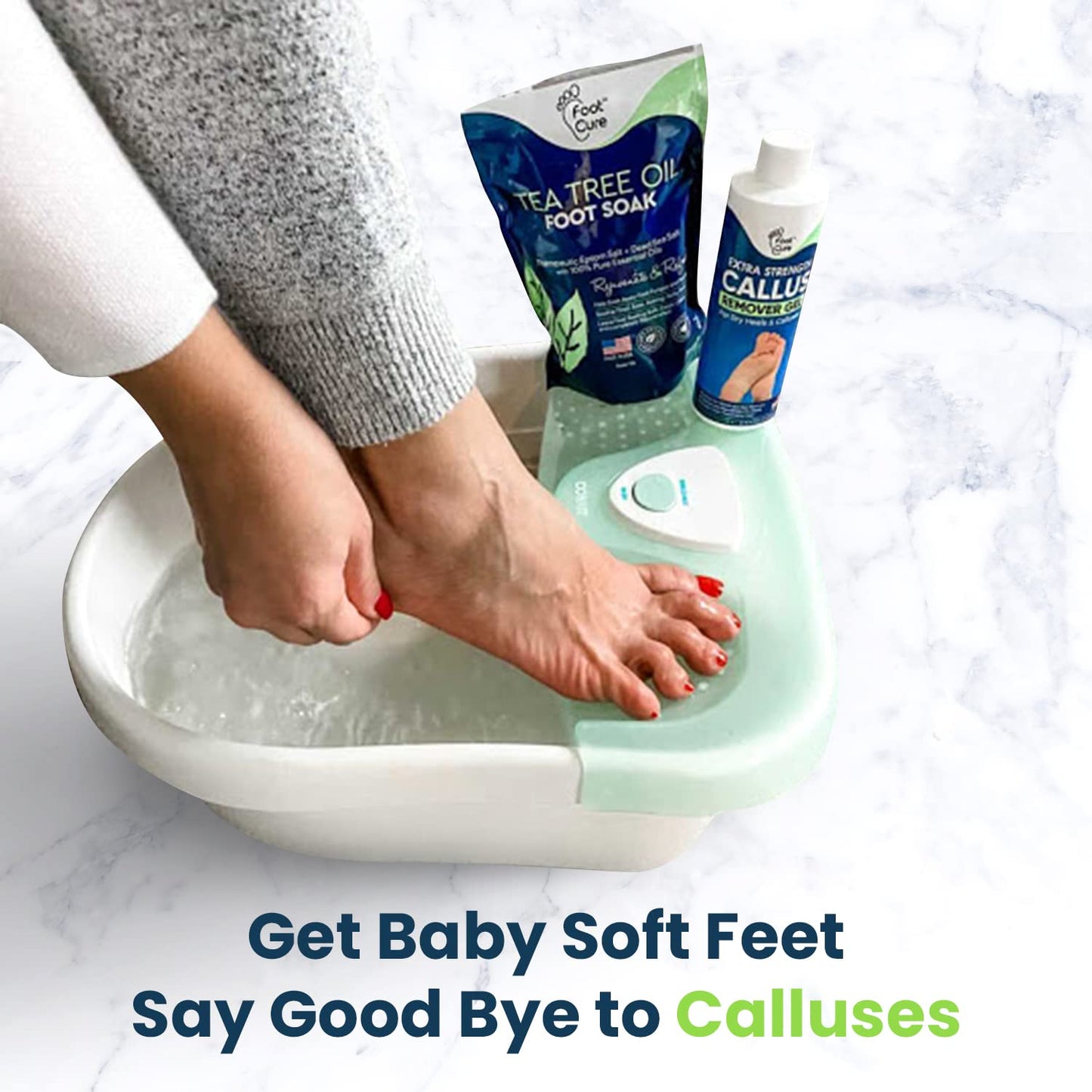 Tea Tree Foot Soak & Callus Remover Gel Kit - Extra Strength Treatment for Cracked Heels & Dry Feet | Epsom Salts Included