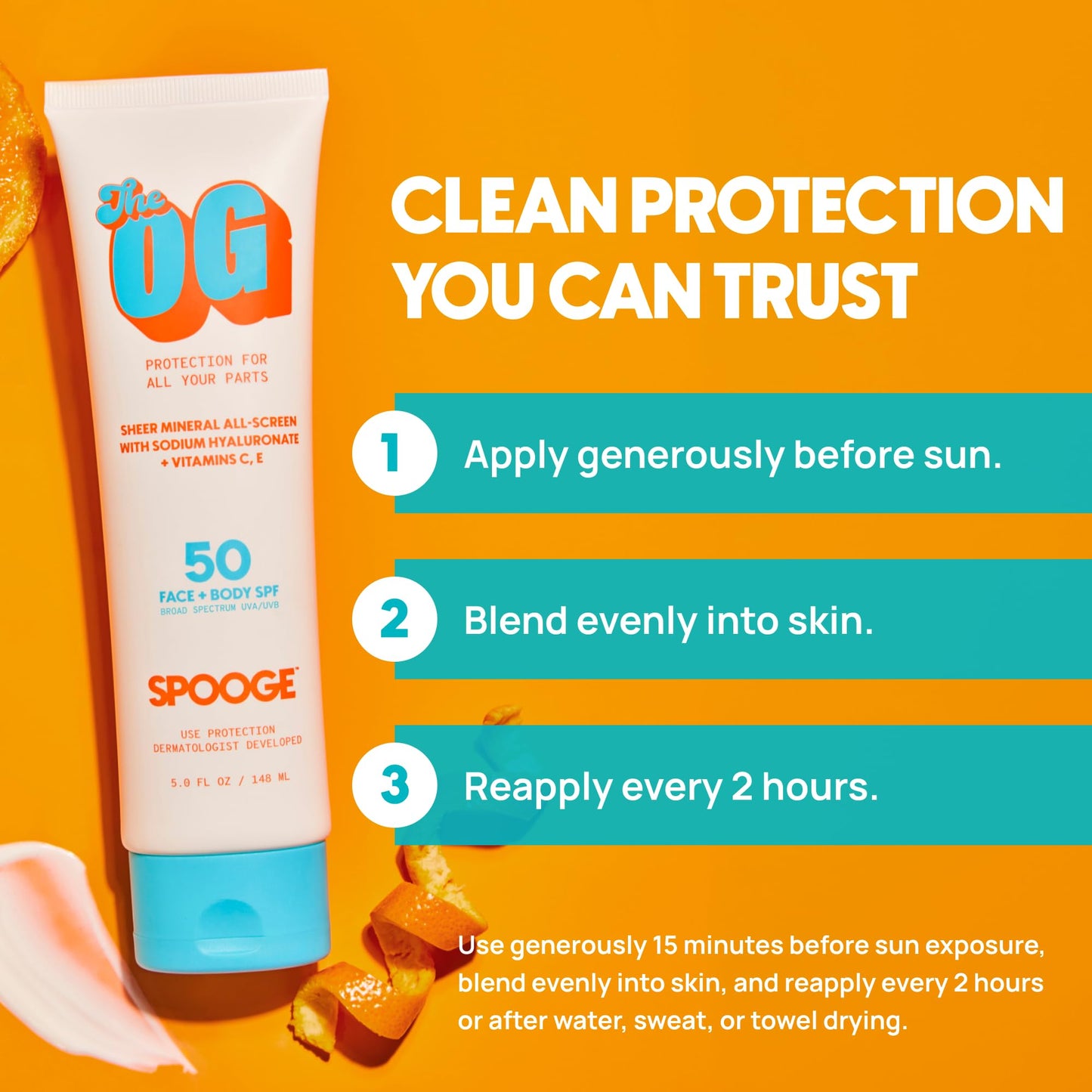 Spooge The OG | Mineral Sunscreen SPF 50 | Zinc Oxide Sunblock | Non Toxic Sunscreen For Face & Body | Dermatologist Developed Formula | Aloe & Vitamins C, E | Reef Safe Sunblock | 5oz