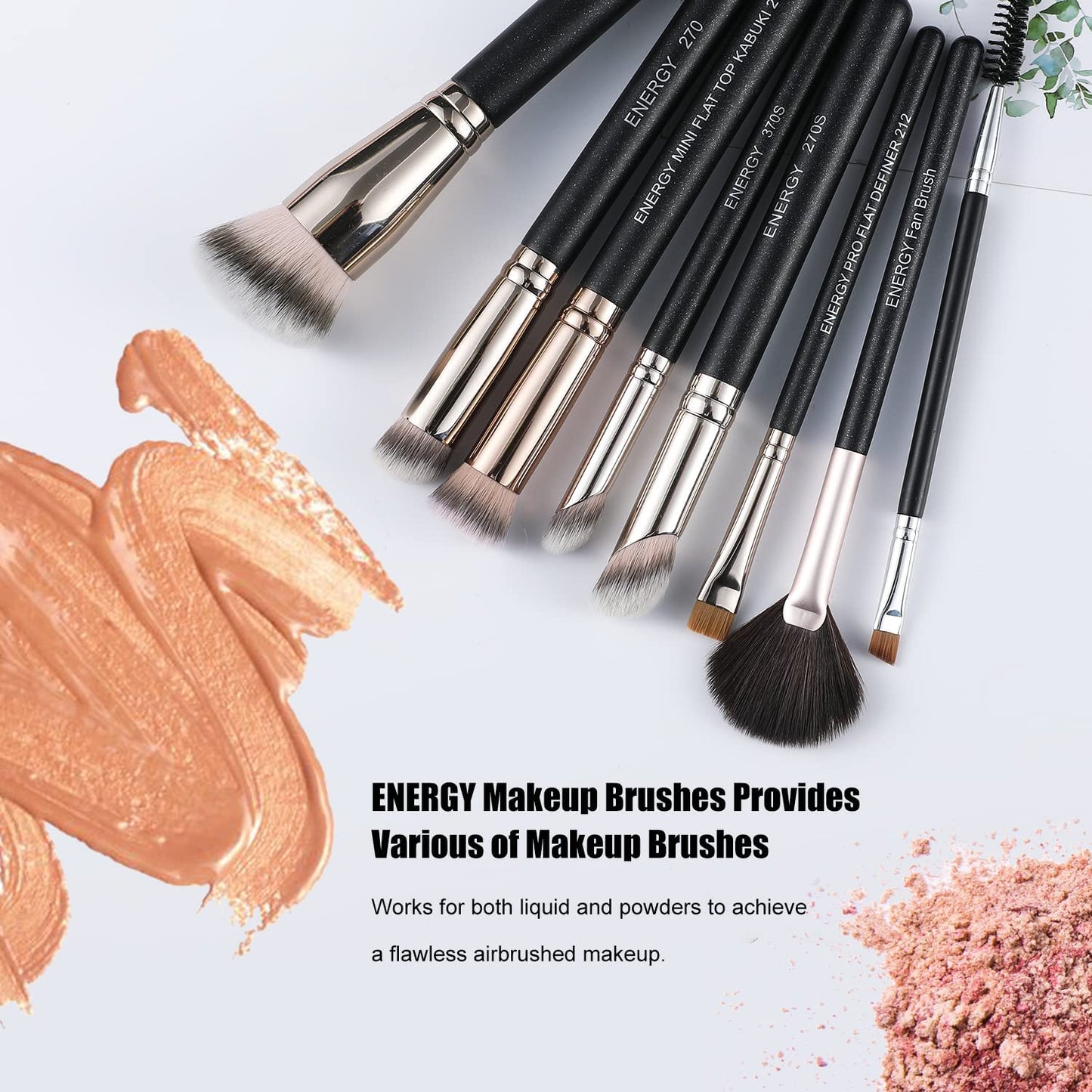 ENERGY Makeup Brush Set 7PCS Premium Synthetic Foundation Powder Bronzer Blush Contour Highlighter Eye Shadows Concealer Eyebrow Blending Makeup Brushes with Travel Case