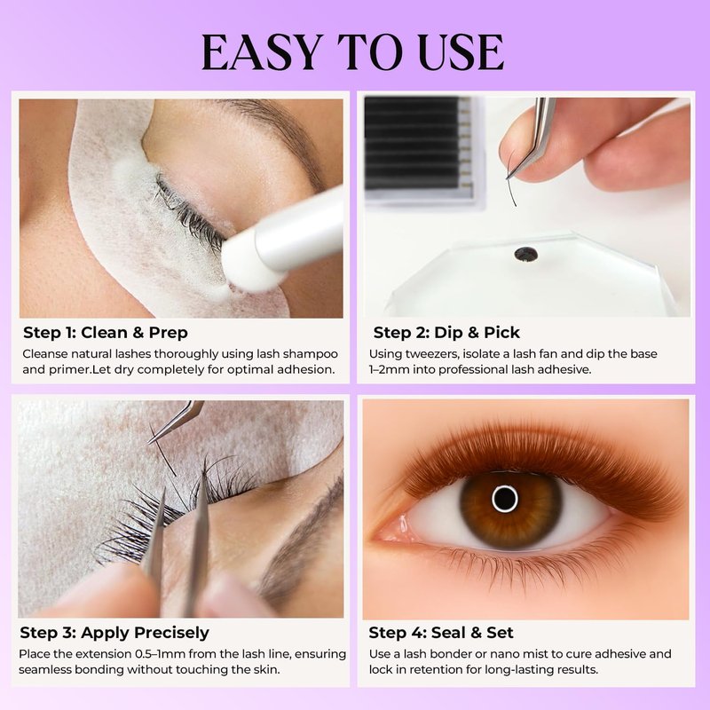 Mink Eyelash Extensions - Volume & Classic Lashes | Soft Korean PBT Fiber, 4-15mm Length, Dark Brown CC Curl