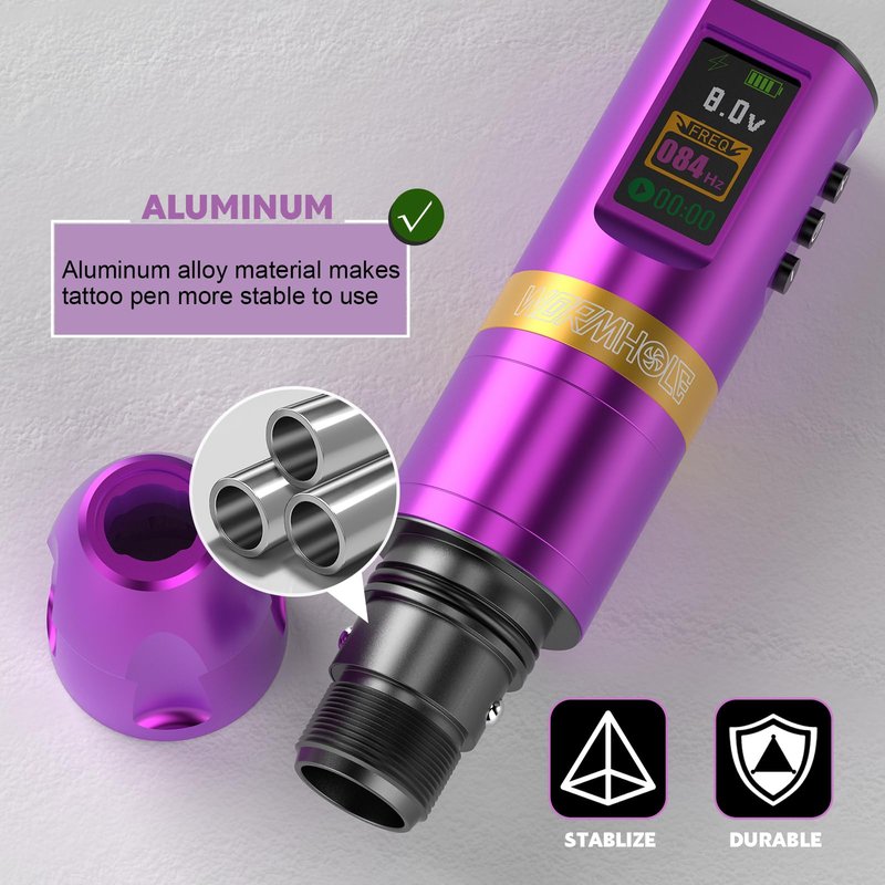1,800 mAh Battery Wormhole Tattoo Gun Kit Wireless Tattoo Machine Kit with Digital LED Display Tattoo Kit Smart Tattoo Pen Kit Tattoo Cartridge Needles for Tattooist WTK285