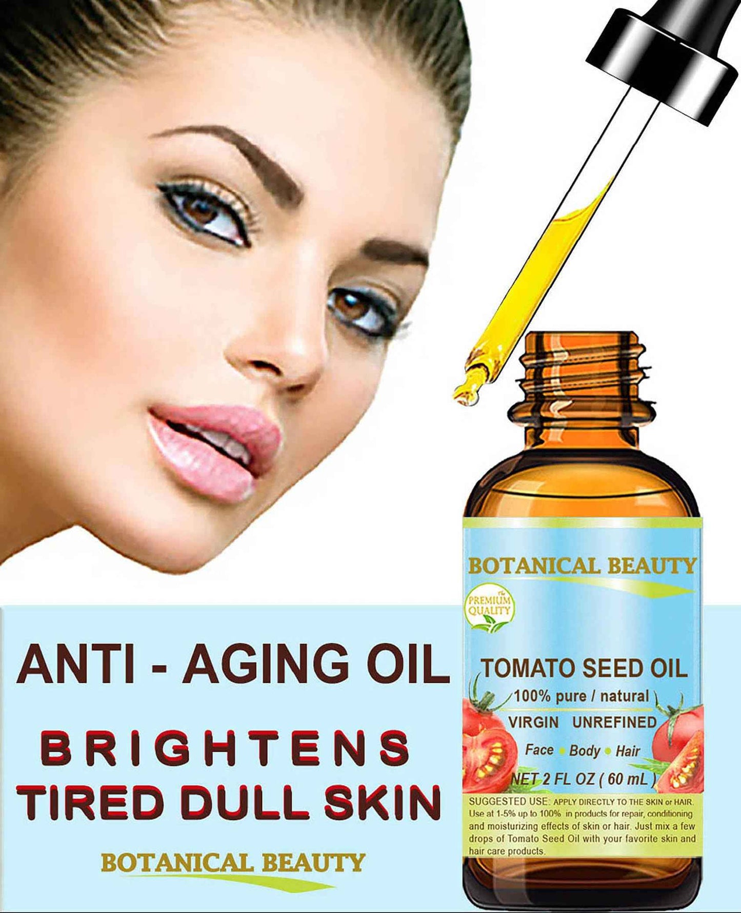 Botanical Beauty TOMATO SEED OIL 100% Pure Natural Virgin Unrefined Cold-pressed Carrier Oil for Face, Skin, Body, Hair, Lip, Nails. Rich in Vitamin E, Lycopene (1 Fl Oz)