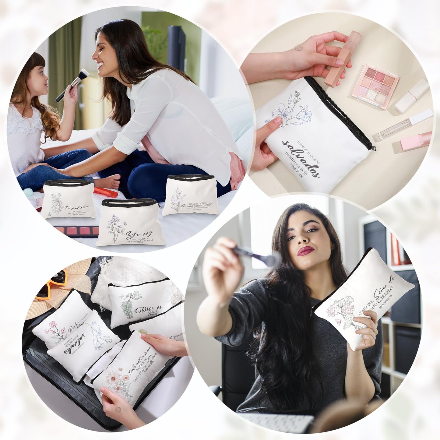FuWeave 30 Pcs Mothers Day Gifts Spanish Christian Gift Bags for Women Bulk Religious Cosmetic Bag Inspirational Bible Verse Pencil Pouch Christian Makeup Bags with Zipper Church Gift for Travel