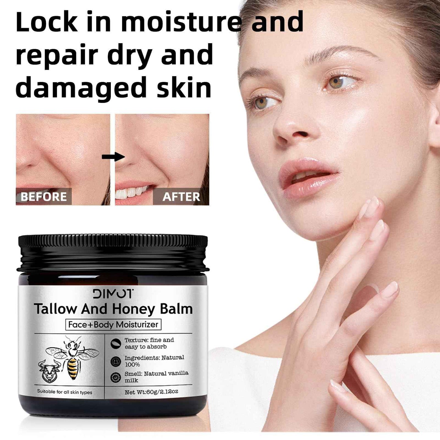 Tallow and Honey Balm for Skin Honey Butter Face & Body Cream For Skin Firming & Hydrating Balm Skin Care Tallow Face Moisturizer Cream (2)