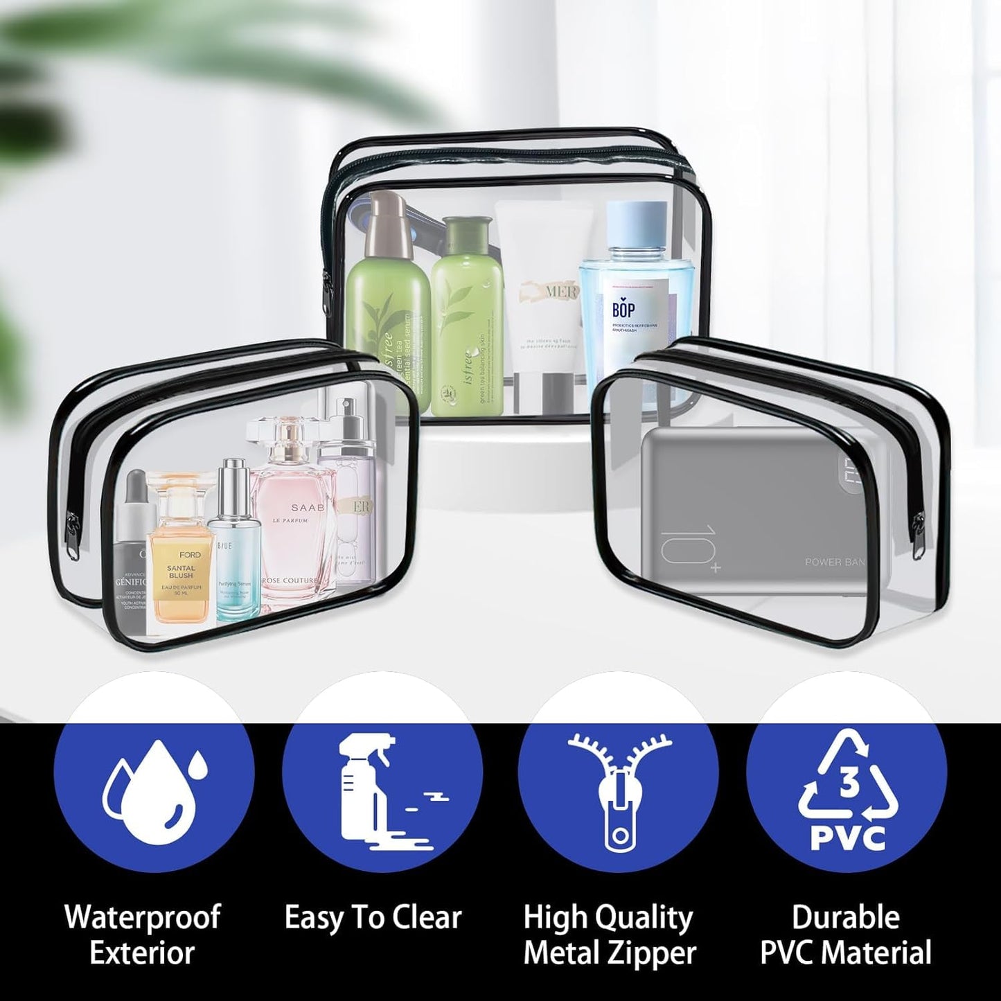 YOQIVEXU 12 Pieces Clear Makeup Bags, TSA Approved Toiletry Bag for Travel, PVC Transparent Cosmetic Pouch with Zipper, Waterproof Vinyl Plastic Organizer Case for Vacation Bathroom (Medium)