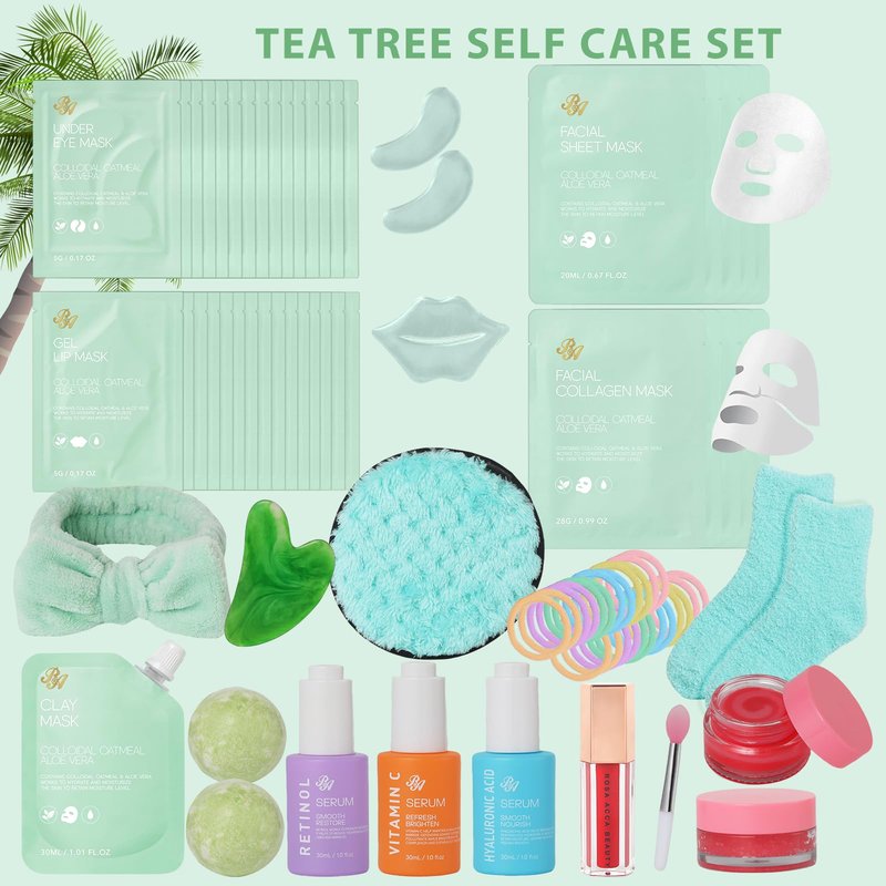 55 Pcs Mothers Day Gift for Mom, Tea Tree Face Sheet Mask Gift Basket Set for Women, Skin Care Gift Set for Her, Home Spa Self Care Kit, Face Serum Gift Set, Birthday, Anniversary