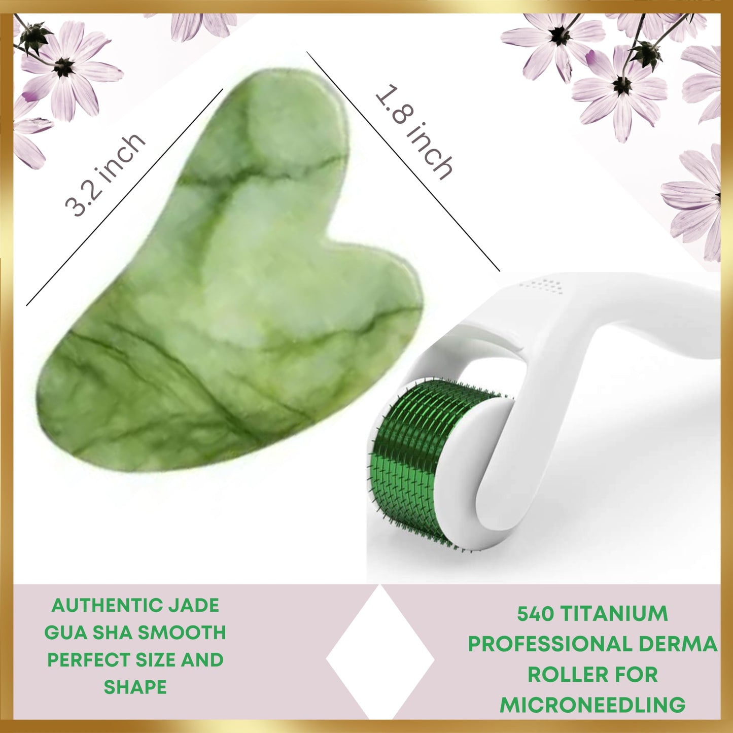 LAVÔNNÉ 100% Authentic Amethyst Jade Roller and Gua Sha Set for face I Micro Needle I Facial Tools I Purple Guasha I Premium Quality I Mother's Day Gift. (4 PCS, Purple)