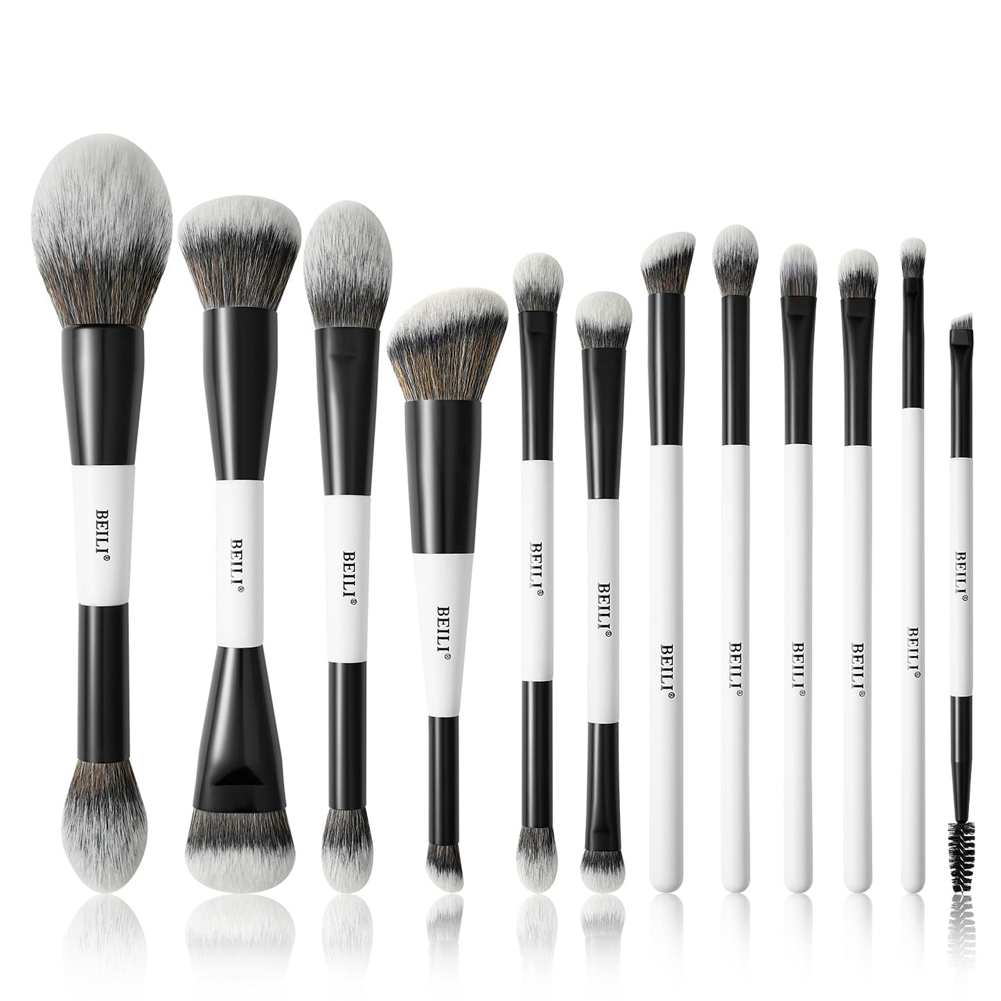 Double-Sided Makeup Brush Set - 12 Multi-Use Brushes for Contour, Foundation, Eyeshadow & More | Black & White Travel Kit