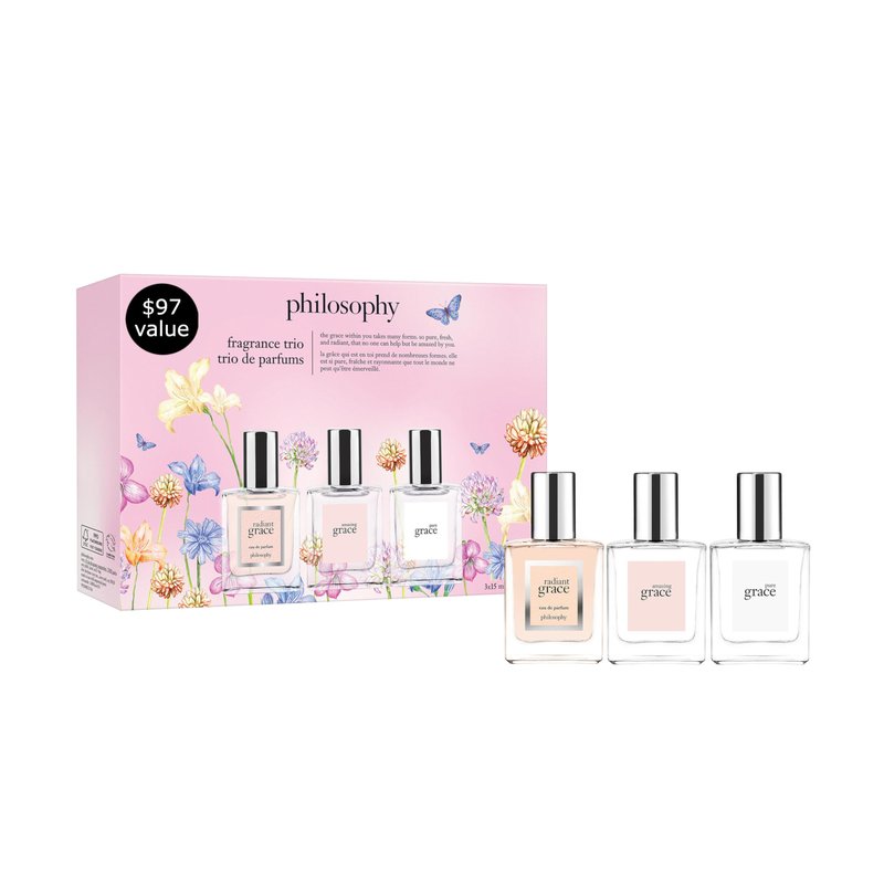 philosophy amazing grace perfume trio gift set- clean & floral women's perfume - with notes of bergamot, muguet & musk - long lasting fragrance