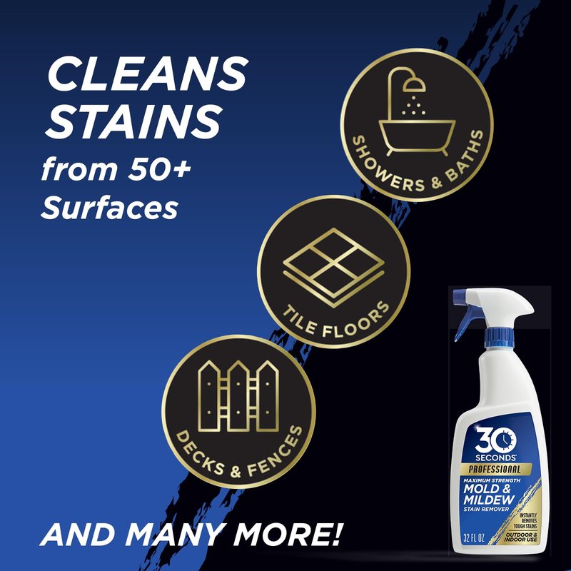 30 SECONDS Pro Mold and Mildew Stain Remover | Scrub Free | Brighter Results Instantly | Ready To Use | 32 Fl. Oz.