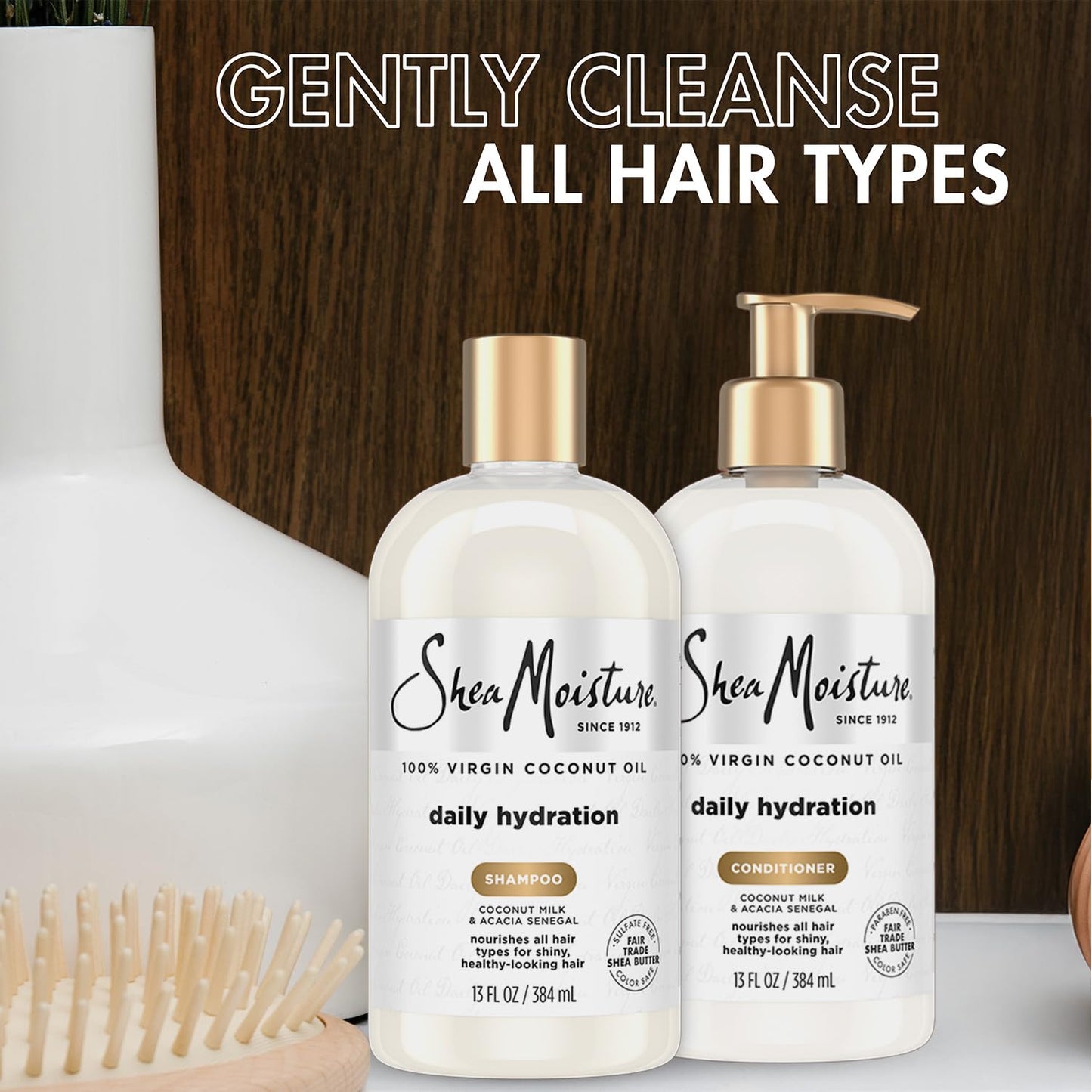 SheaMoisture Shampoo & Conditioner Set, Daily Hydration with Pure Coconut Oil – New Look, Improved Creamy Lather, Cruelty-Free, 13 Oz Ea