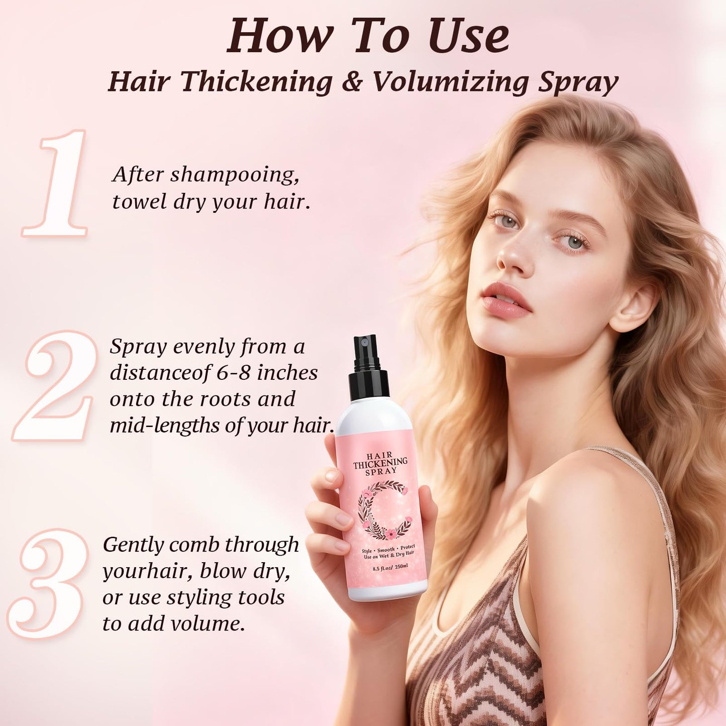 COSMTEK Hair Thickening & Volume Spray, Root Lifter for Fine Thin Hair, Instantly Thicker, Fuller, Keratin Repair Texturizing Spray for Women & Men - 8.5oz