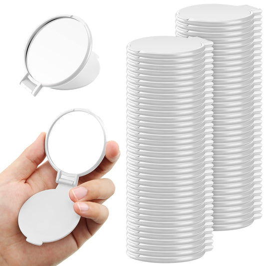 Yalikop 72 Pcs Compact Mirror Bulk Portable Round Makeup Mirror Mini Foldable Pocket for Purse Women Girls Party Favors Travel Daily Use (White)
