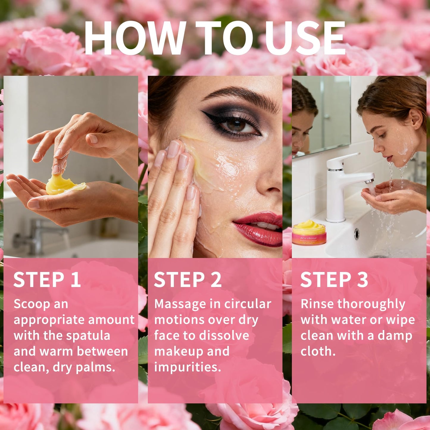 dewyhour Rose Makeup Remover Cleansing Balm – Melts Stubborn Waterproof Makeup for Daily Evening & Post-Gym, Nourishes Sensitive Skin, Zero Residue, One-Step Vegan Korean skincare for Travel 2.46 oz