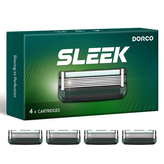 DORCO SLEEK Six Blade Razor System with Multi-Flex Technology Refill Set, Precision Shaving Razor Replacement Cartridge (4 Pack)