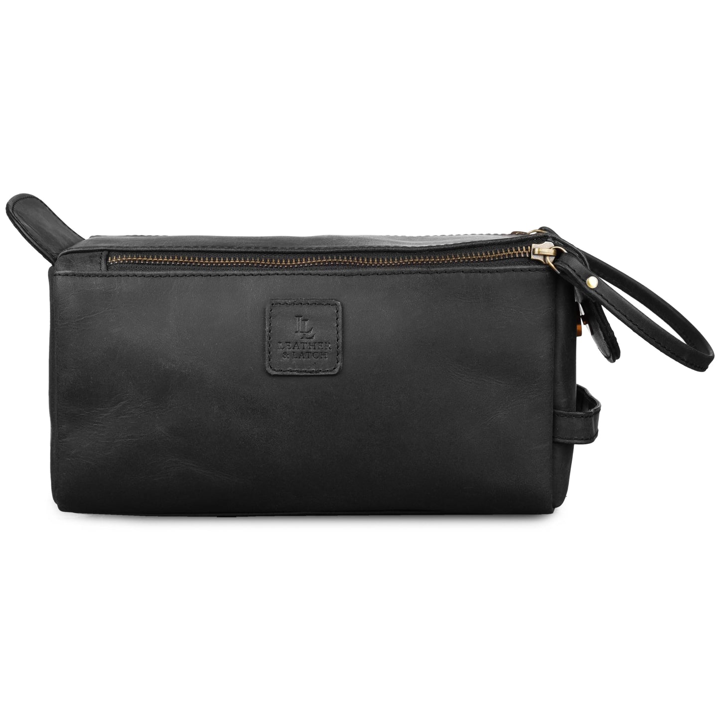 Full Grain Leather Toiletry Kit for Men & Women – Travel Toiletries & Shaving Bag Organizer, Water-Resistant Grooming Case for Bathroom, Makeup & Cosmetic Storage - Midnight Black
