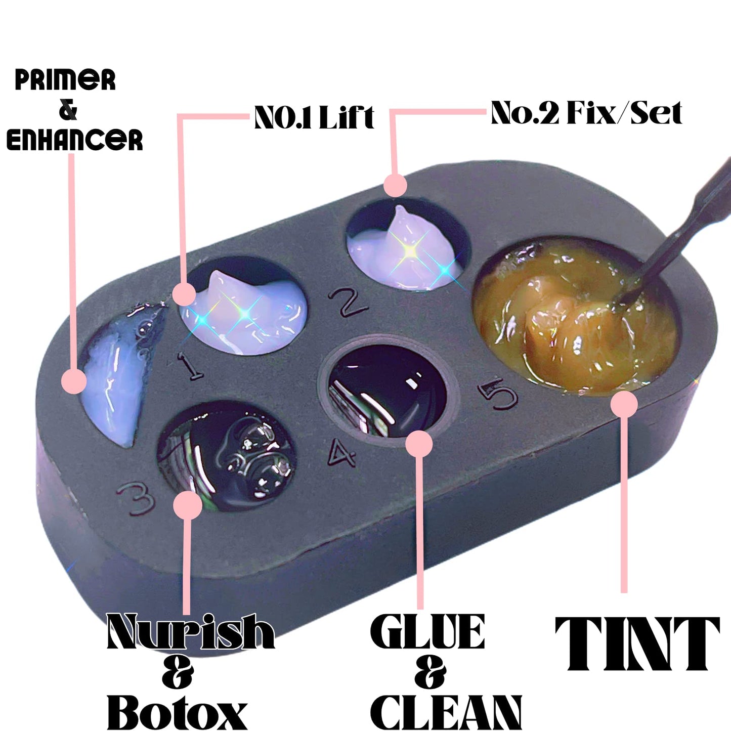Lash Lift Brow Lamination Lotion Palette Silicone Tray for Eyelash Perm and T-int 6 Function Container for Lifting Lashes Brows 2 in 1 Lash Extension Remover Conditioner Primer Cleanser Tool