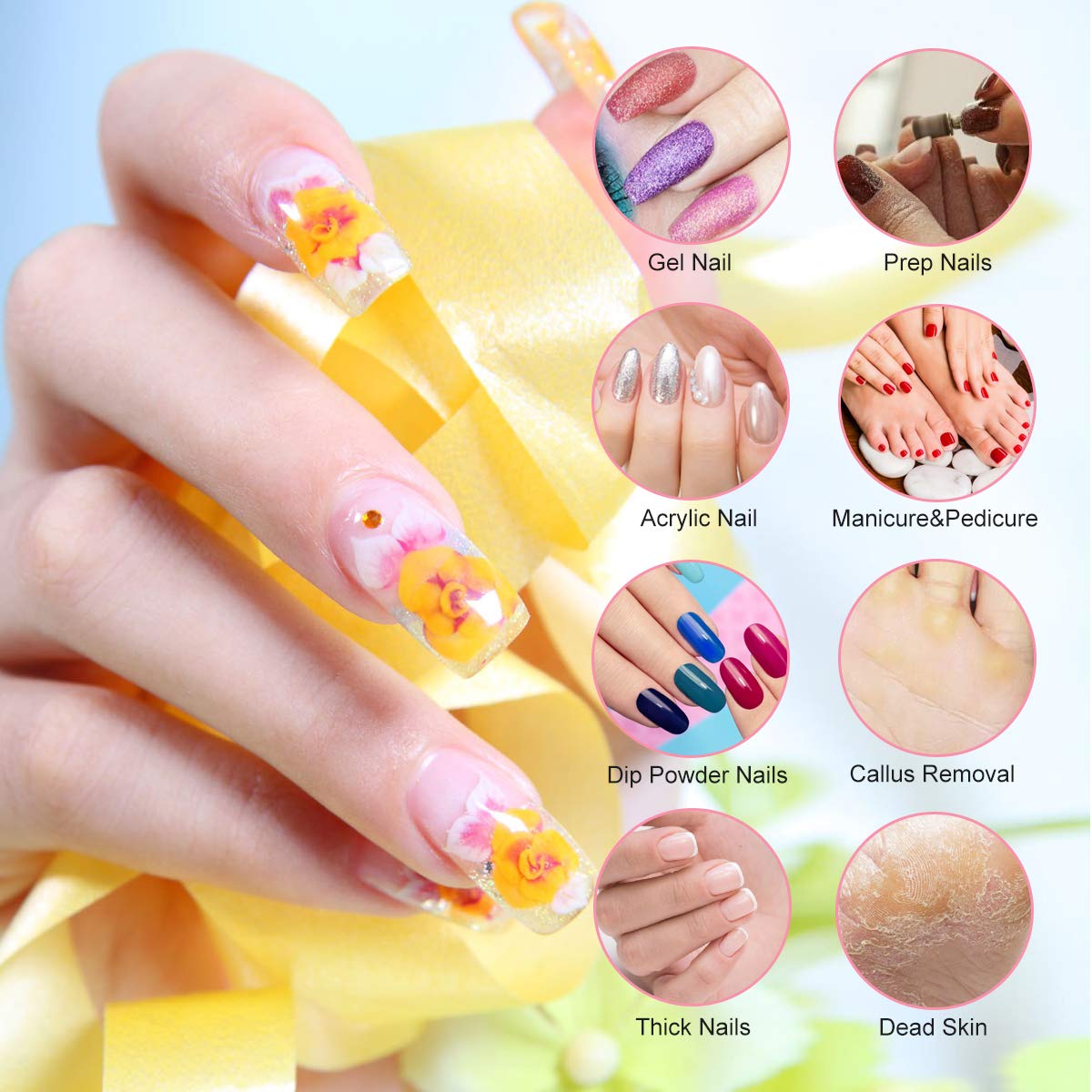 Portable Nail Drill Electric Nail File Professional 20000 RPM Manicure Pedicure Machine Nail File Drill Kit with Sanding Bands,Nail Drill Bits and Brushes for Acrylic Gel Nails(Gold)