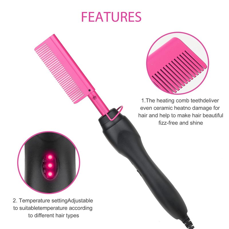 Hot Comb Anti-Scald Ceramic Heated Hair Styling Tool - Straightener, Curler, Travel-Friendly Beard Pressing Comb