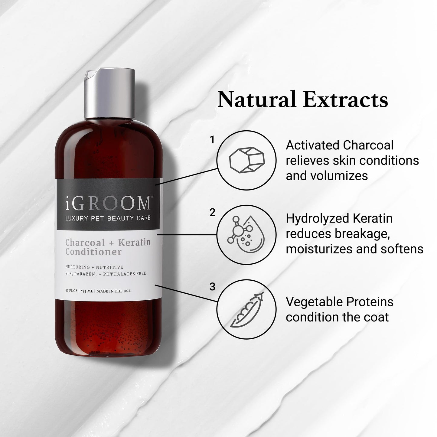 iGroom Charcoal Keratin Dog Conditioner, Luxury Pet Beauty Care, Repairs Enhances Adds Moisture, Made in USA, Summer Fig, 16oz