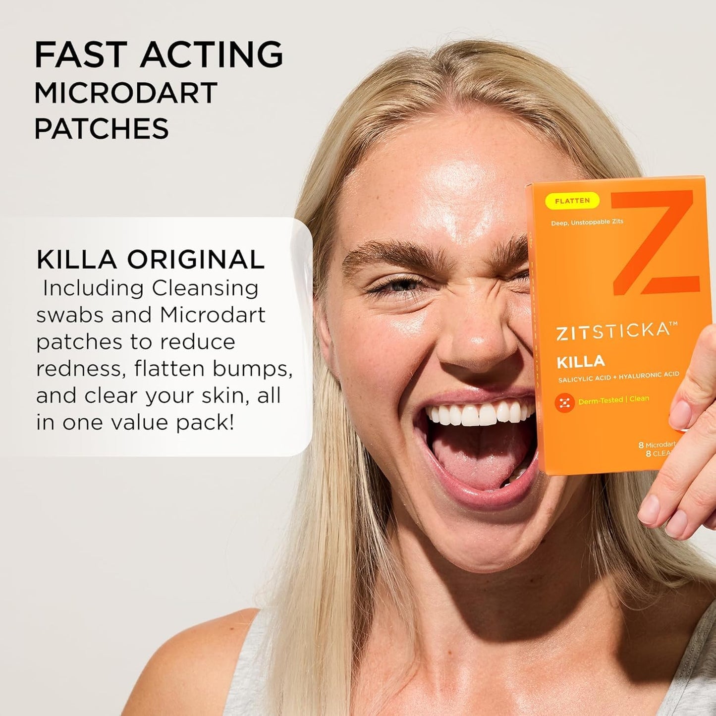 ZitSticka Killa Microdart Pimple Patches for Face - Most Potent Pimple Patch with Fast-Acting Microdarts - For Deep, Early-Stage Zits with Salicylic Acid - Regular 8 Count with Cleaning Swab