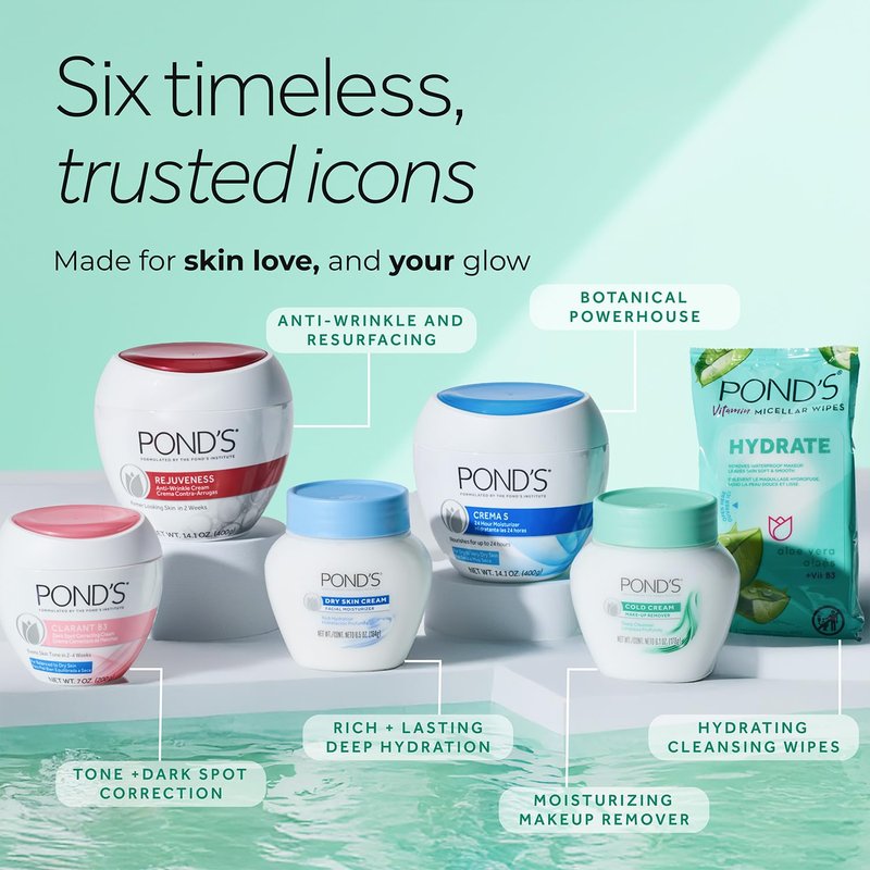 POND'S Dry Skin Cream 6-Pack – Rich Hydrating Facial Moisturizer for Sensitive Skin, Hypoallergenic, Dermatologist-Tested, Non-Comedogenic, 3.9 Oz Ea