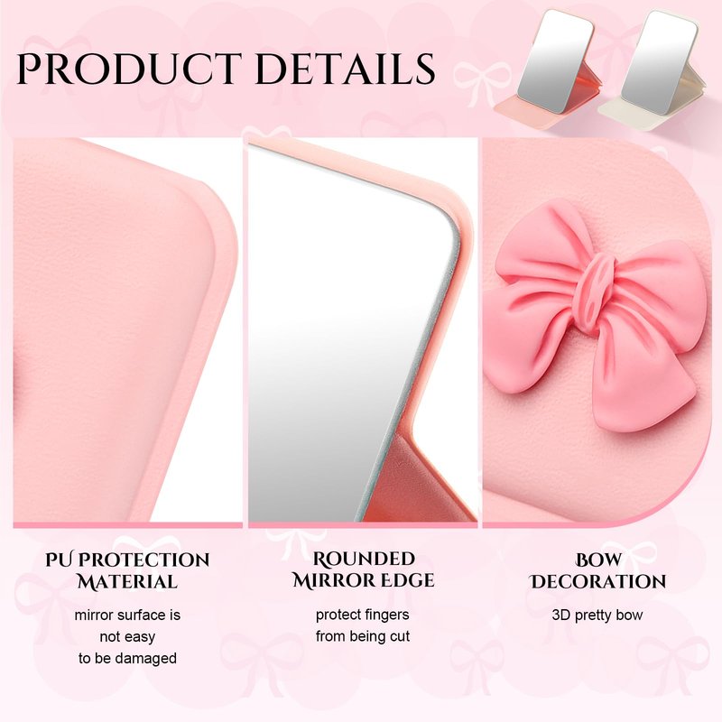 Amyhill 24 Pcs Bulk Mini Folding Bow Mirror Compact Fold Mirror Preppy Bow Gift for Women Birthday Bridal Shower Bachelorette Graduation Party Supplies(Folding, Beige and Pink)