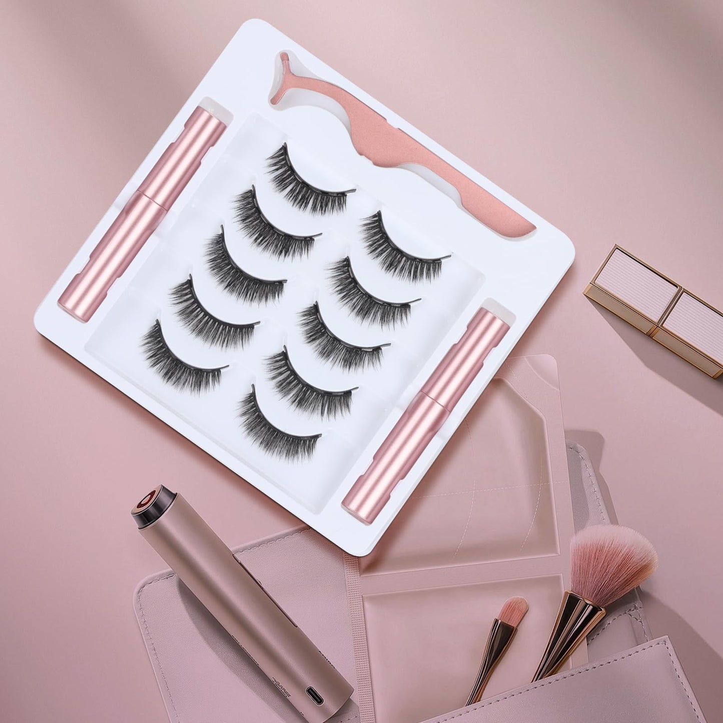 Houldhowd Magnetic eyelashes with eyeliner (5 pairs), is simple and convenient to wear, can be reused, glue-free, and can be used longer with 2 eyeliners (natural styles)
