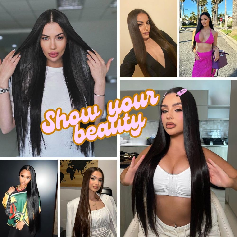 XCHJH 13x4 HD Lace Front Wig 30 Inch, Long Straight Black Synthetic Hair for Women, Glueless Pre Plucked with Baby Hair, Heat Resistant Fiber Wig for Daily Wear