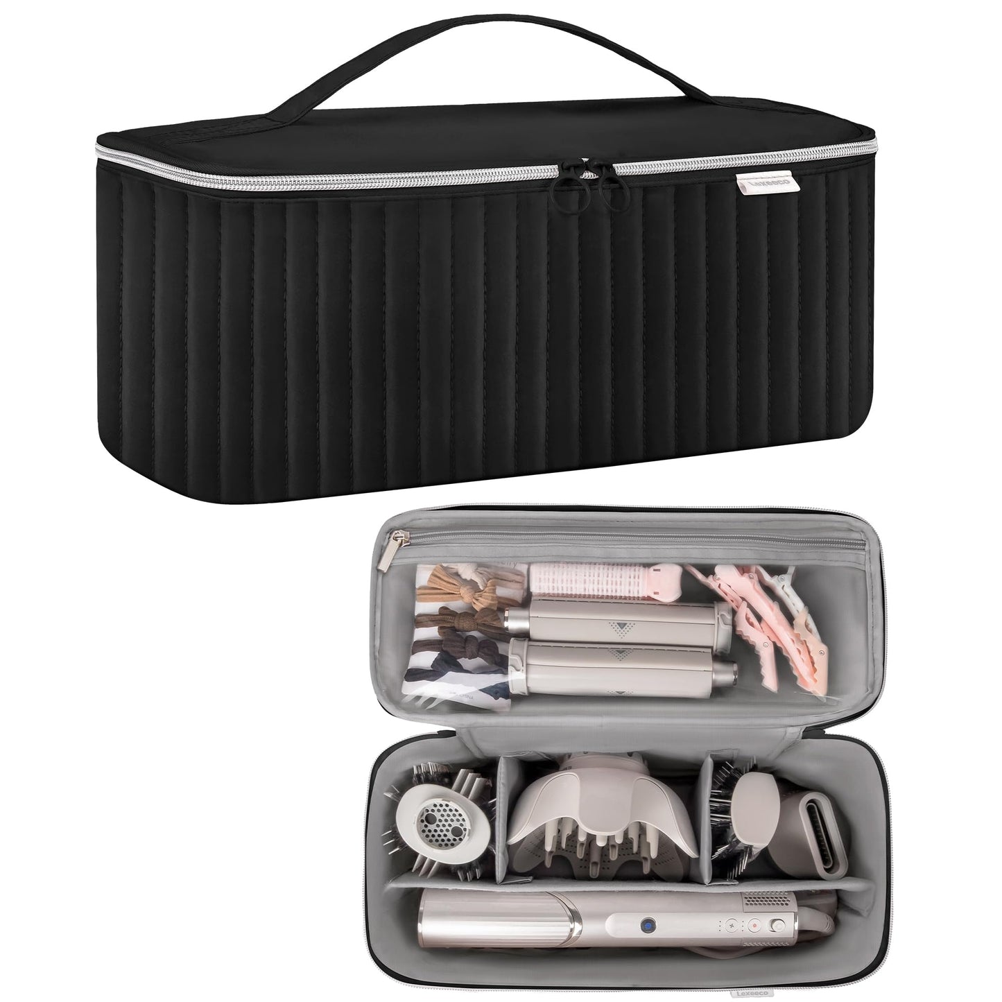 Lexeeco Travel Carrying Case for Hair Dryer Shark Flexstyle Dyson Airwrap Brush Hair Accessories Tools Storage Bag for Revlon Hairdryer Styler Organizer (Black)